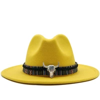 2022 fedora hat for man western cowboy hat horn wool jazz hat spring and autumn women national wind felt cap big brim cap outdoo