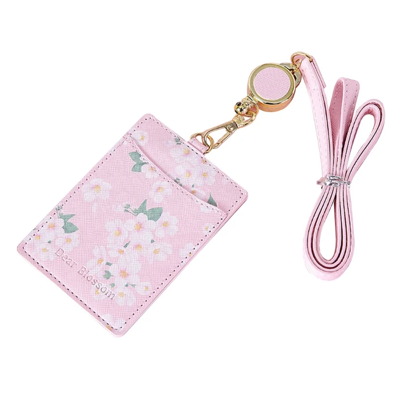 

2023 New Flowers PU Leather Bus Holder for CASE Badge Retractable Neck Lanya