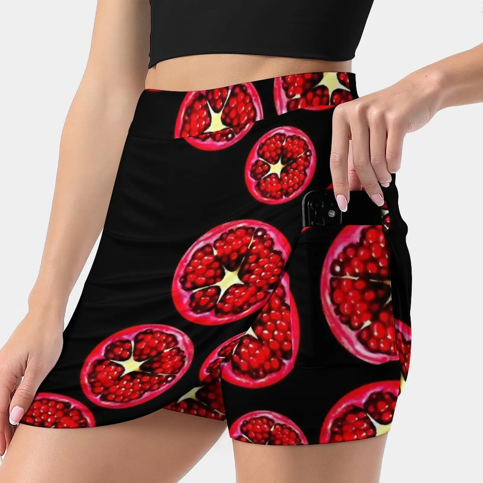 

Pomegranate Pattern Women's skirt Aesthetic skirts New Fashion Short Skirts Pomegranate Pattern Bold Black Red Foodie Fruit