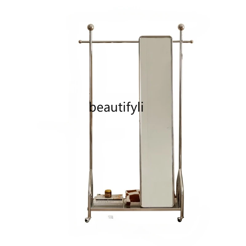 

Plain Coat Rack Light Luxury Stainless Steel Floor Dual-Use Combination Ins Full-Length Mirror Movable