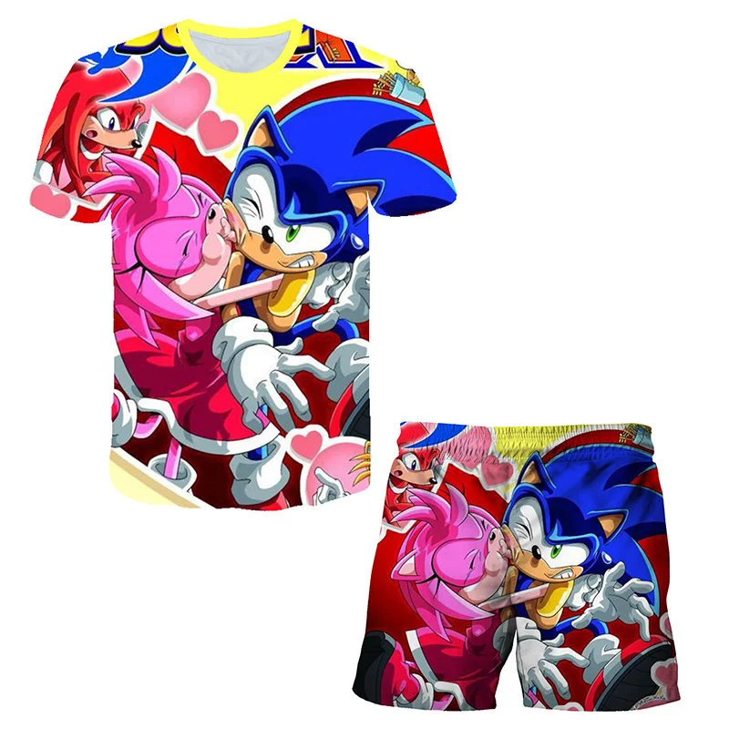 

Super Sonic Children Summer 3D Printed Kids Fashion Short Sleeve T shirt Top + Casual Loose Sonic Shorts 2pcs 4-14T Suit