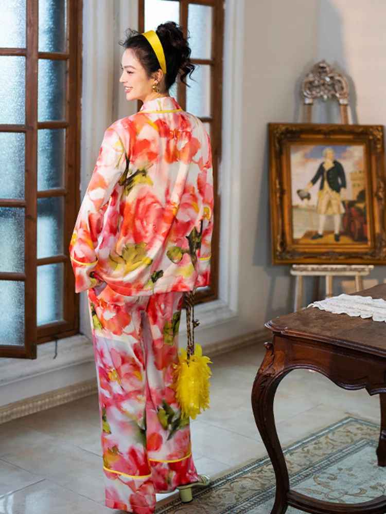 Пижама TXii с длинным рукавом костюм брюками из искусственного шелка ледяной шелк