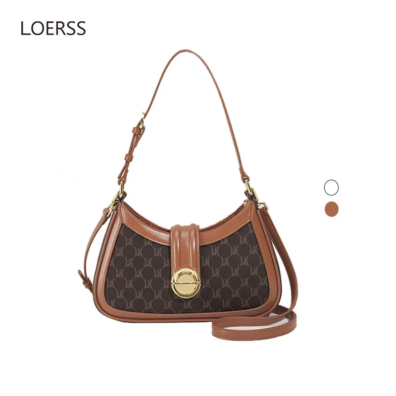 LOERSS Women's Vintage Casual Underarm Bags Shoulder Bag Simple Printed Large Capacity Crossbody Bag New Designer Handbag