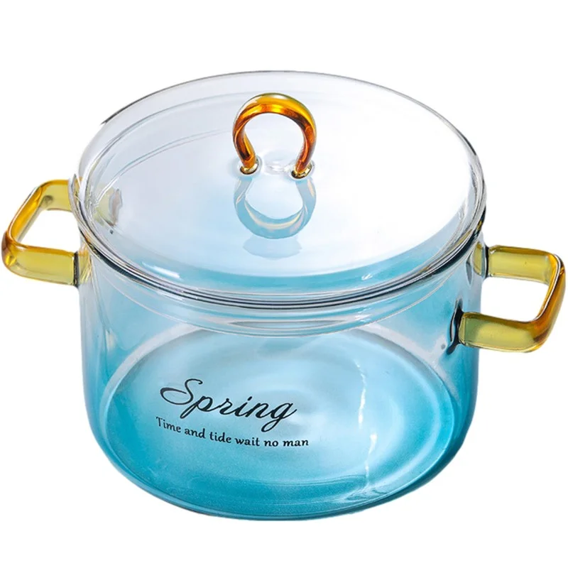 

Gradient Glass Pot with Lid High Temperature Resistant Casserole Microwave Glass Pot Stove