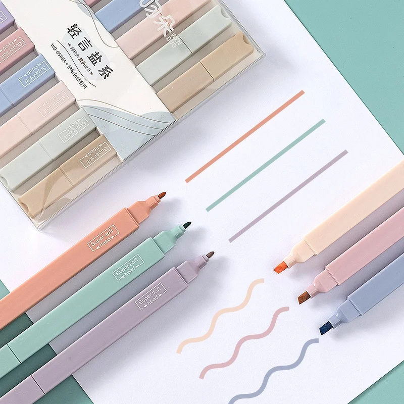 

6 Pcs/Set highlighter pen Color markers pens Double Ends pastel highlighter set kawaii cute pens stationary school supplies