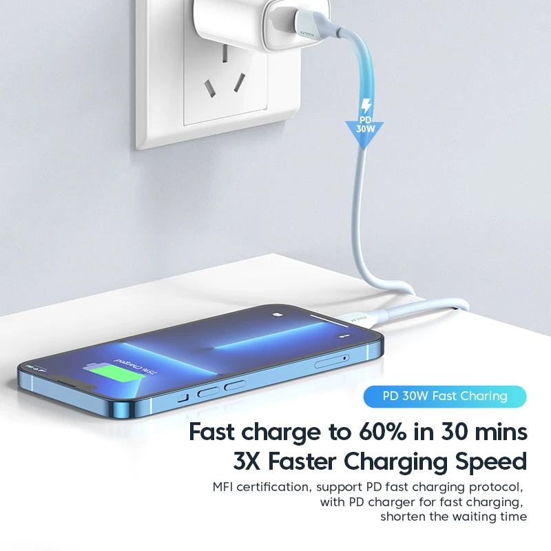 Кабель MFi KUULAA с USB C на Lightning для iPhone быстрая зарядка PD 30 Вт Type 14 13 12 11 Pro Max X XS XR 8 -