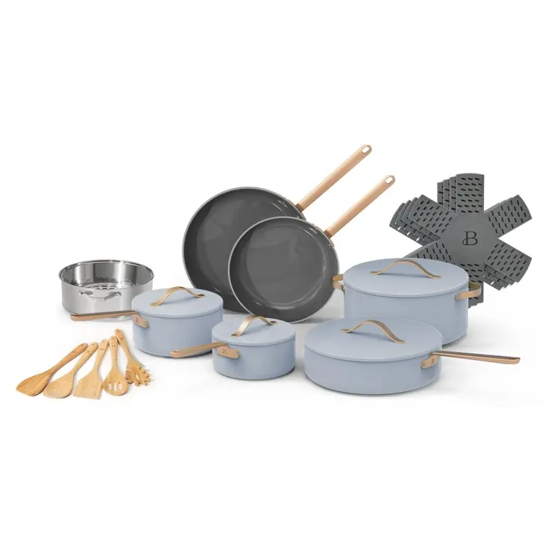 

20pc Ceramic Non-Stick Cookware Set, Cornflower Blue by Drew Barrymore