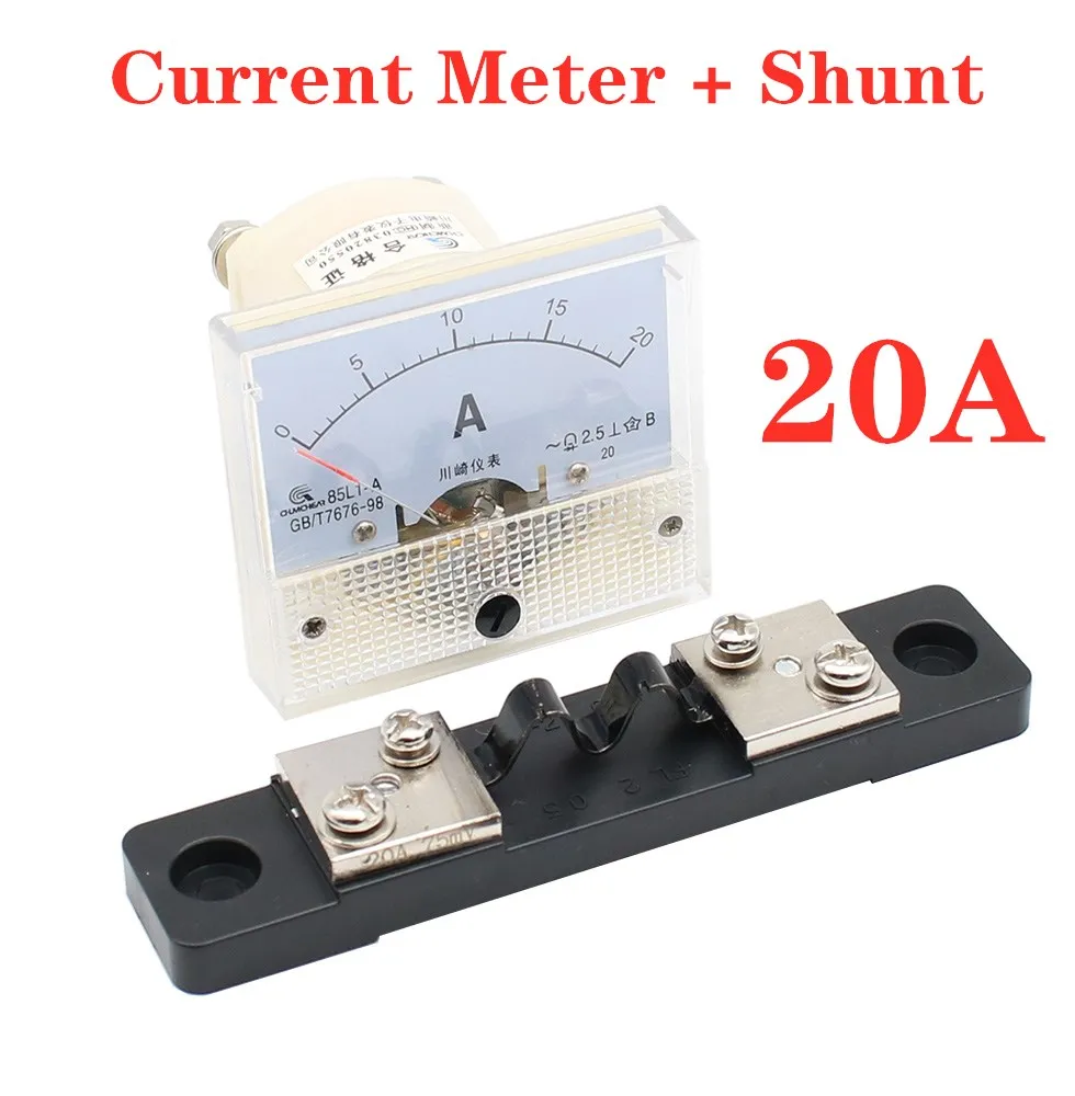 

Ammeter Gauge DC 0-20A 85C1 HQ Analog Panel AMP Current Meter + Shunt