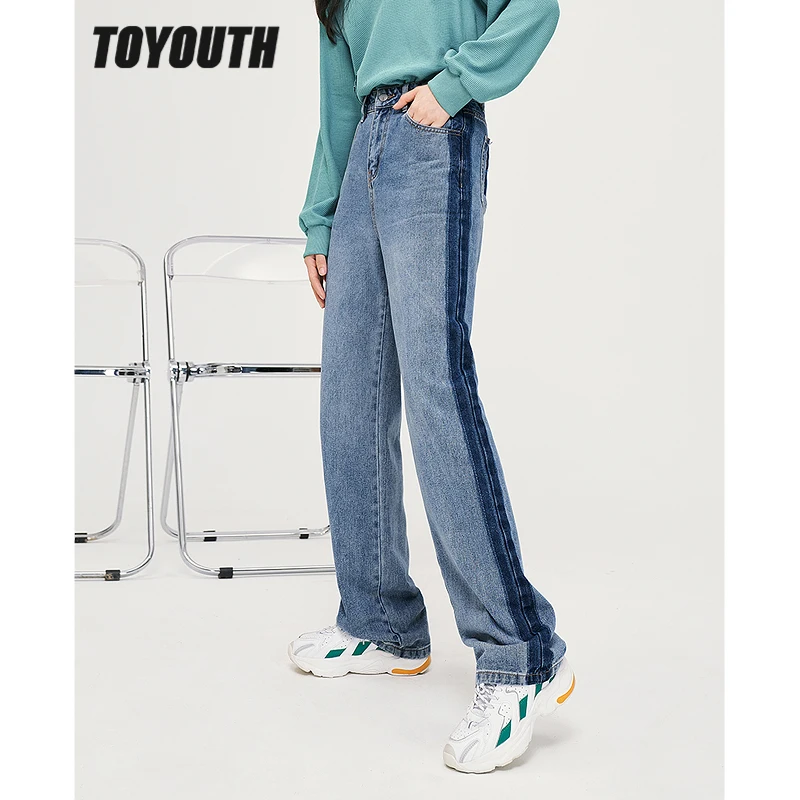 

Женские прямые джинсы Toyouth, повседневные уличные брюки контрастных цветов со средней талией, осень 2022