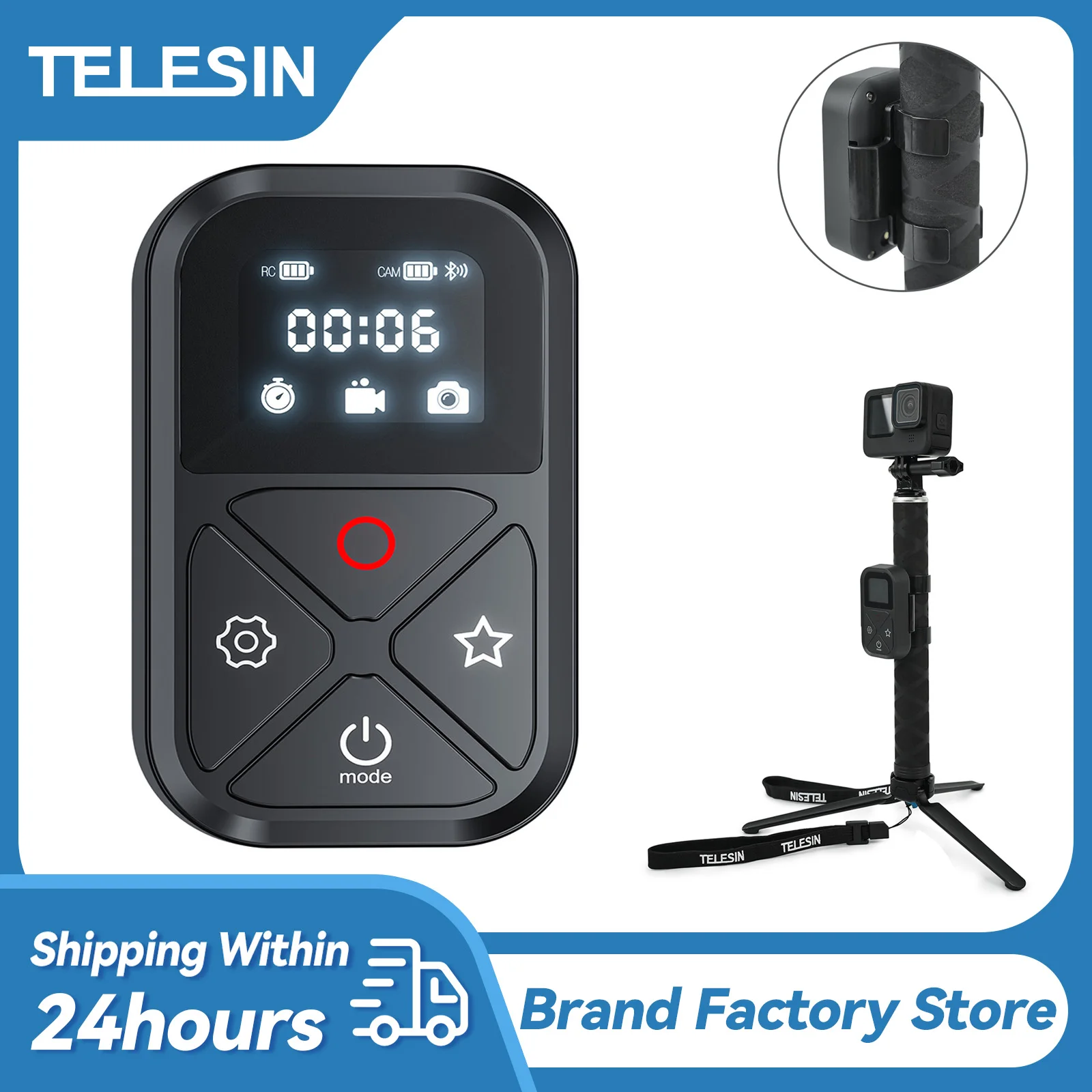TELESIN T10 Bluetooth пульт дистанционного управления для GoPro Hero 10 9 8 Max с ремешком на