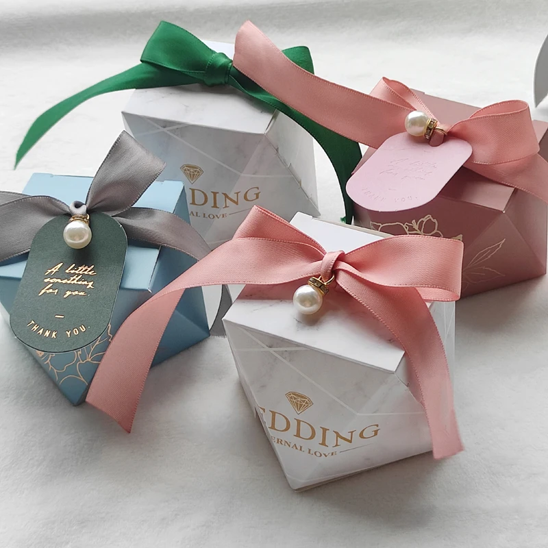 

Gift Box Pink/Bule/Marble Diamond Shape Baby Shower Birthday Party Packaging Candy Boxes Wedding Favors Decoration for Guests