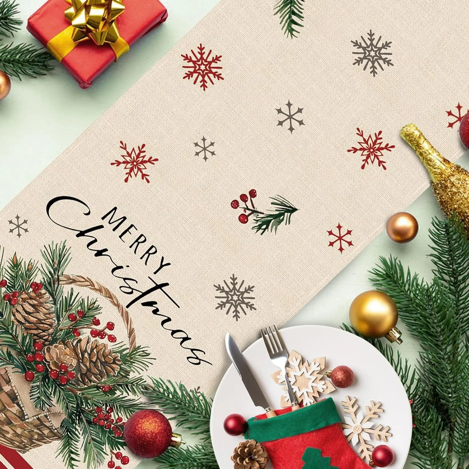 Рождественская скатерть-дорожка из льна