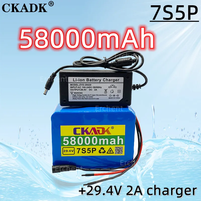 

Новый аккумулятор 29,4 в, 58000 мАч, 250 Вт, 350 Вт, 29,4 в, 7S5P для рюкзака, инвалидной коляски, электровелосипеда, литий-ионный аккумулятор + зарядка 29,4 ...