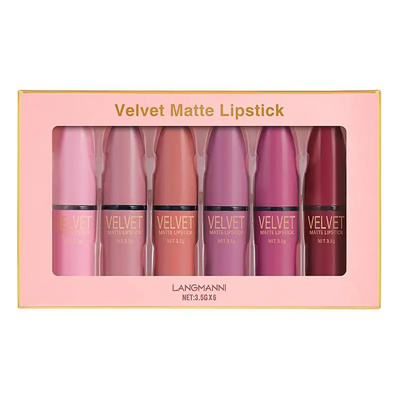 

Набор бархатной матовой помады для женщин, 6 шт., стойкие водостойкие красные матовые помады, набор увлажняющих помад
