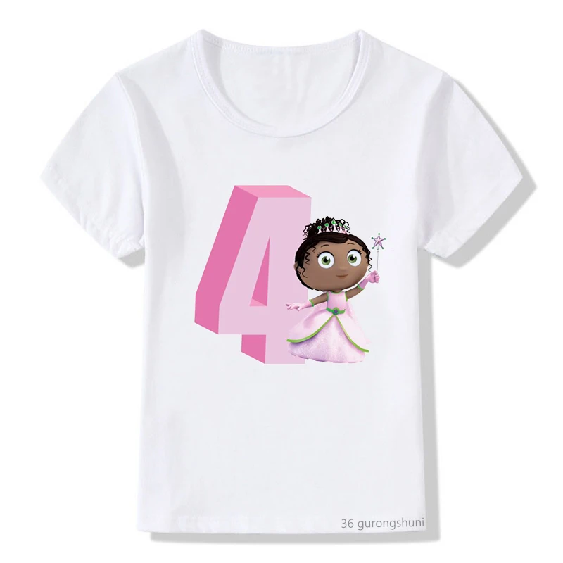 

2022 Children's Tshirt Cartoon Super Why Birthday Number Printing T Shirt Kawaii Black Girls T-Shirt Kids Costume Birthday Gift