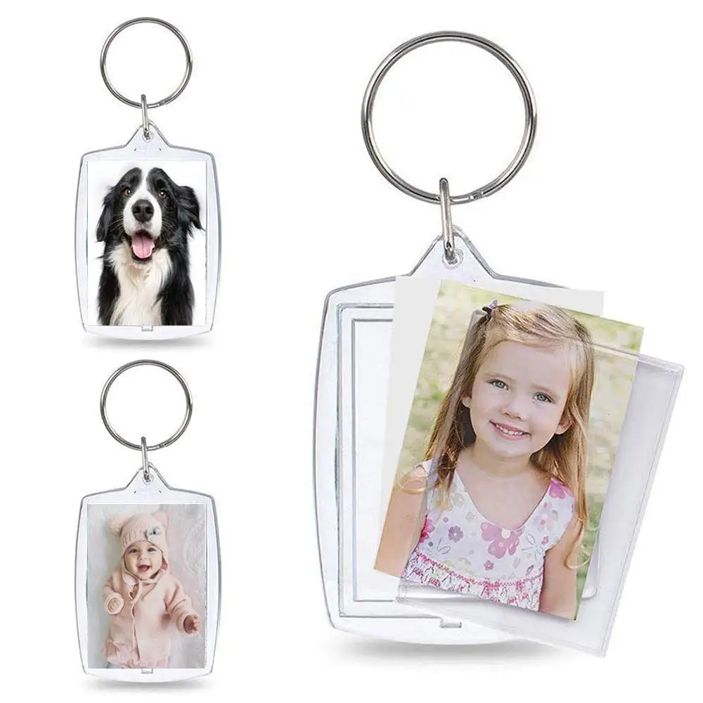 15/30PCS DIY Split Ring KeyChain Clear Acrylic Blank Insert Photo Picture Frame Keyring for Personalised Custom Keychain