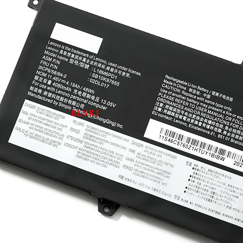 Новый аккумулятор для ноутбука L18M6PD1 L18C6PD1 L18L6PD1 Lenovo Thinkpad X390 X395 02DL018 02DL019 02DL020 TP00106A 48