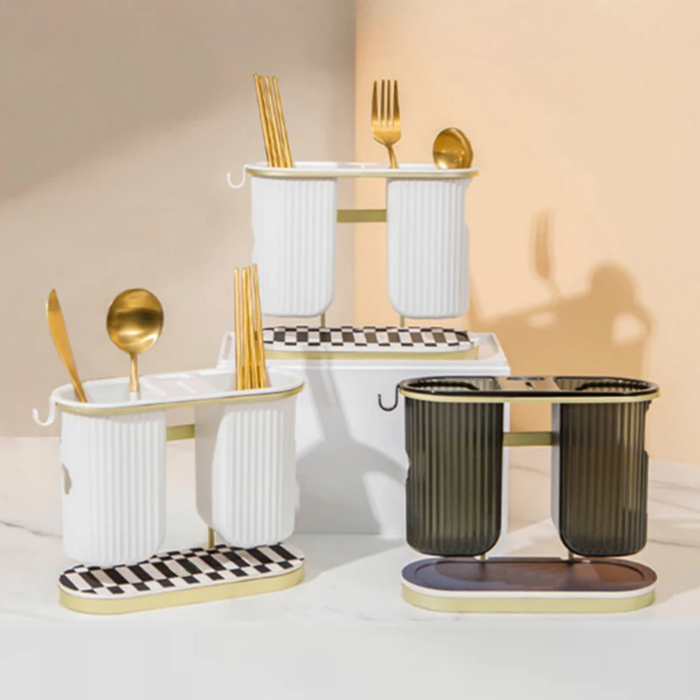 

2022 Wall Mount Chopsticks Storage Box With Absorbent Pad Wall Mount Tableware Holder For Home Kitchen Spoon Fork Organizer