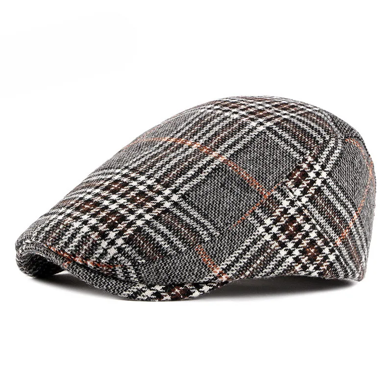 Spring Autumn Men Shade Beret Vintage Stylish Flat Hat Women Classic Plaid Winter Sport Warm Cap For British Kpop Adjustable a65