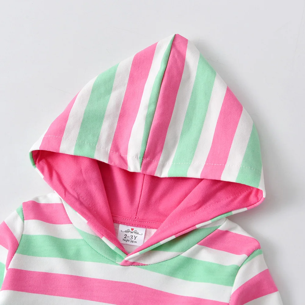 DXTON Children Unicorn Frocks Girls Dress for Autumn Spring Kids Cotton 100% Hooded Clothes Girls Striped Dress Kids Clothing