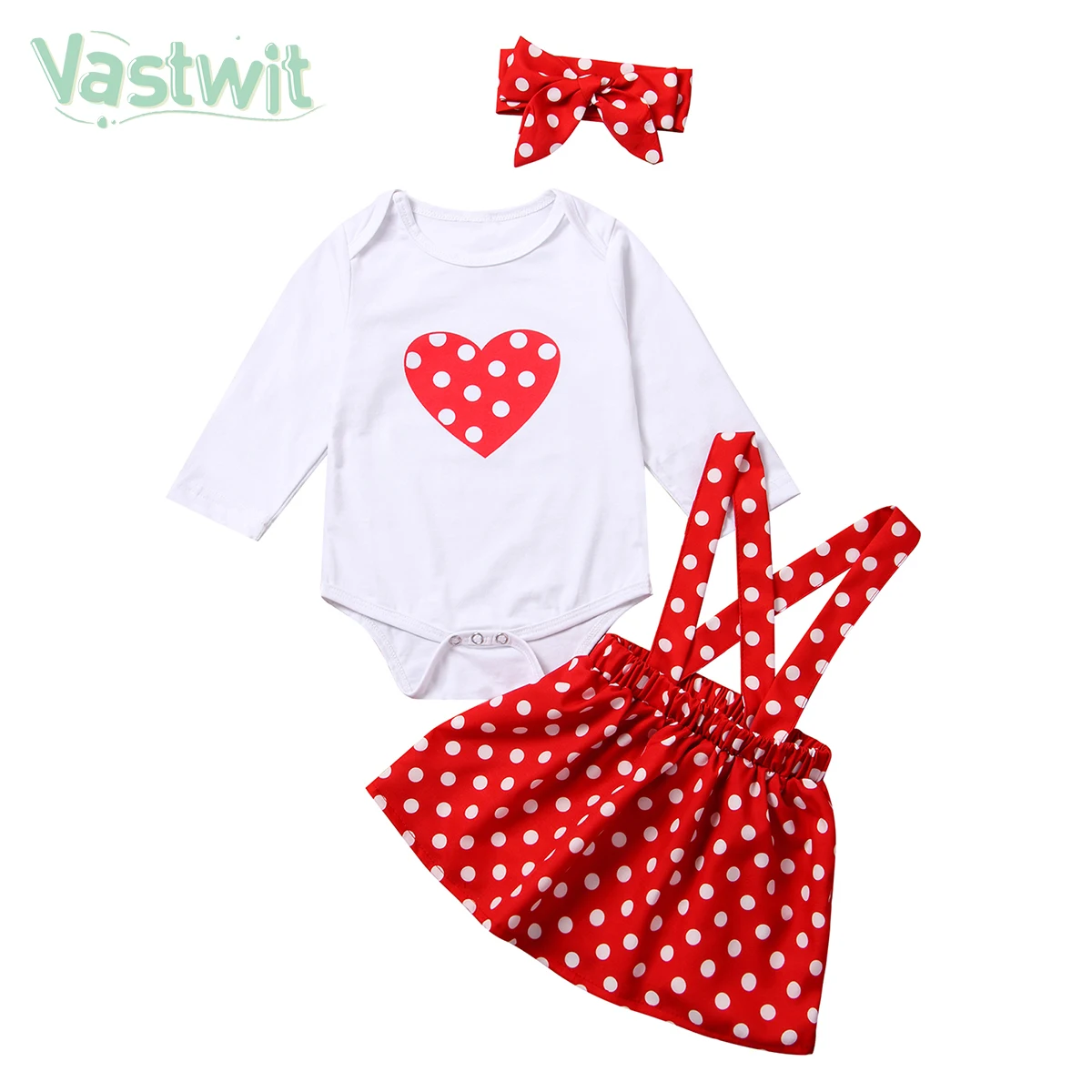 

0-24M Valentines Day Newborn Girls Spring Outfits Baby Girl Clothes Solid Long Sleeve Romper Red Polka Dot Skirt Headband Sets