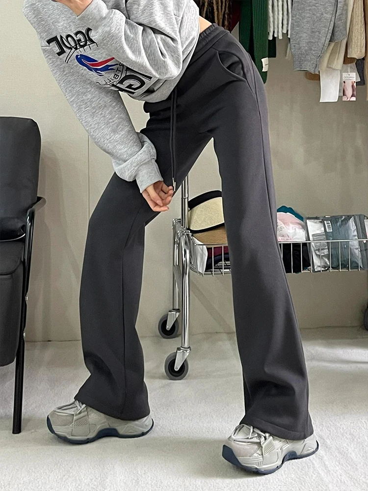 Plus Size Dark Gray Pear Shapes Micro-Pull Sports Casual Pants Women Winter Fleece-lined Plus size Chubby Girl Slimming Stret...