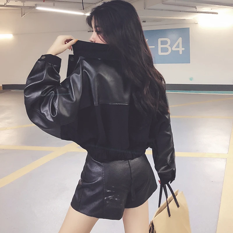 Casual Short Leather Jacket Women Short PU Loose Biker Jacket Female white Spring Outerwear Korean Streetwear Moto Coat Tops