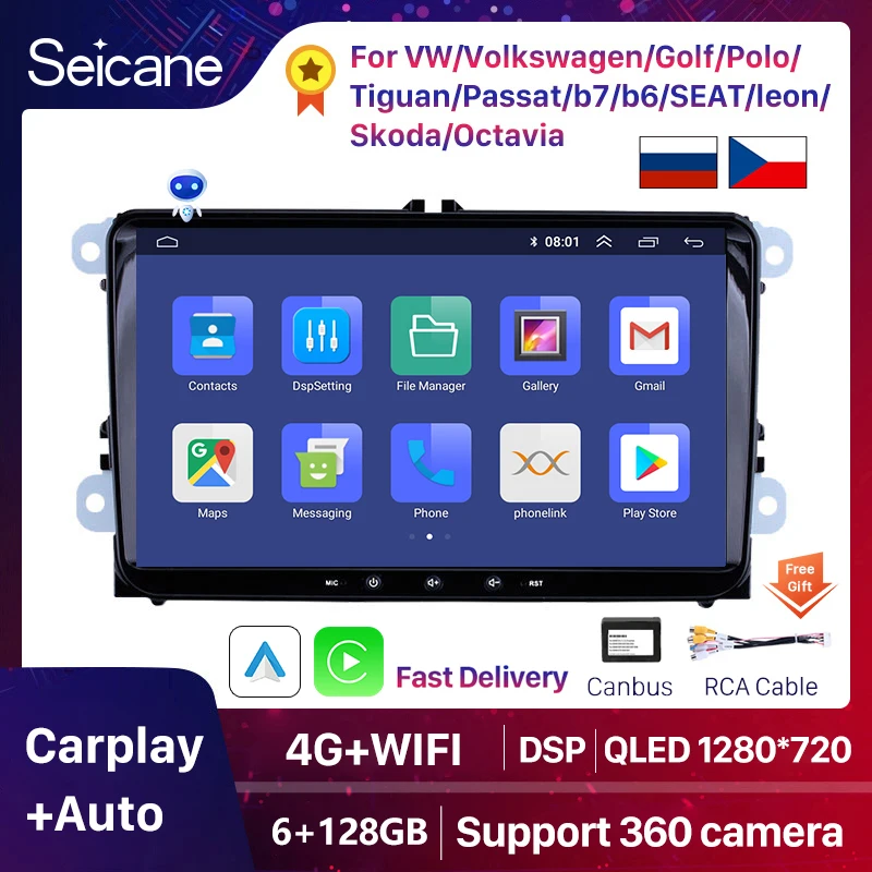Seicane 2Din Android 12 Car Multimedia player For VW/Volkswagen/Golf/Polo/Tiguan/Passat/b7/b6/SEAT/leon/Skoda/Octavia Radio GPS