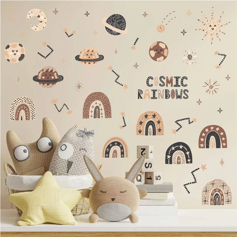 Забавные космические радужные настенные наклейки для детской спальни украшение