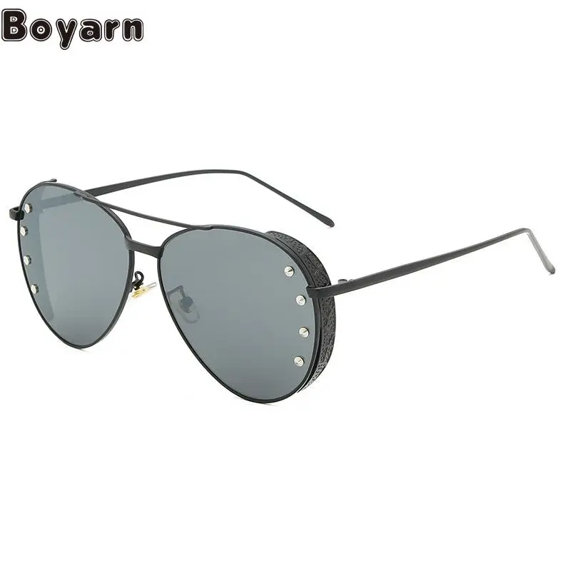 

Boyarn Cross Border New Steampunk New Rivet Sunglasses Street Photography Versatile Fashion Toad Glasses Gradient Color Gla