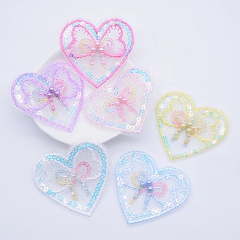 12 шт. 52*50 мм блестки вышитые сетчатые аппликации в форме сердца для сделай сам