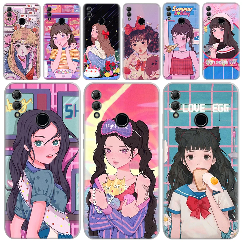 

INS Kawaii японский аниме девушка-Иллюстрация прозрачный мягкий чехол для телефона Huawei Honor 10 Lite 9 20i 8S 8A 8X 9X 50 Y5 Y6 Y7 Y