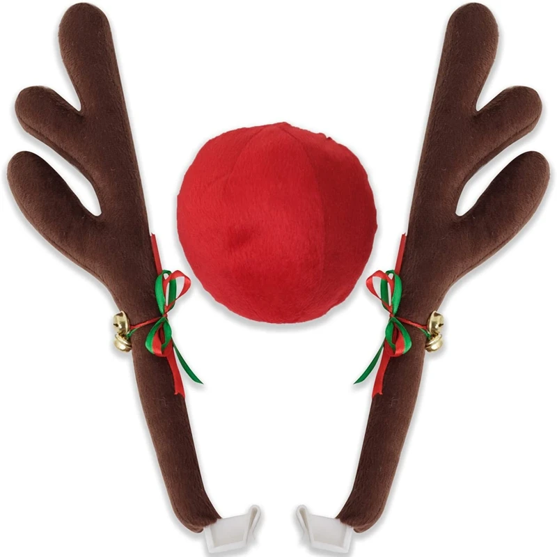 Xmas Car Reindeer Antlers Christmas Decorations for Car Window Roof-Top Grille Rudolph Reindeer Kit New Year 2023 Decor