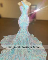 shining colorful sequined sexy mermaid prom dresses 2022 for black girls one shoulder aso ebi party gowns robe de bal