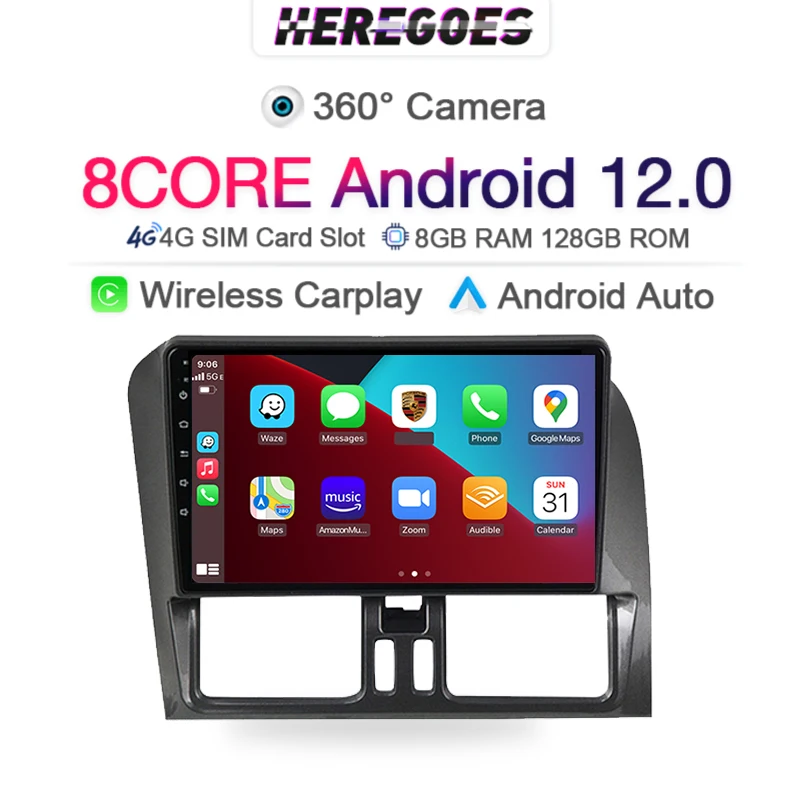 360 Автомобильный мультимедийный видеоплеер Carplay DSP Android 11 для VOLVO XC60 2009- 2017 Navi GPS