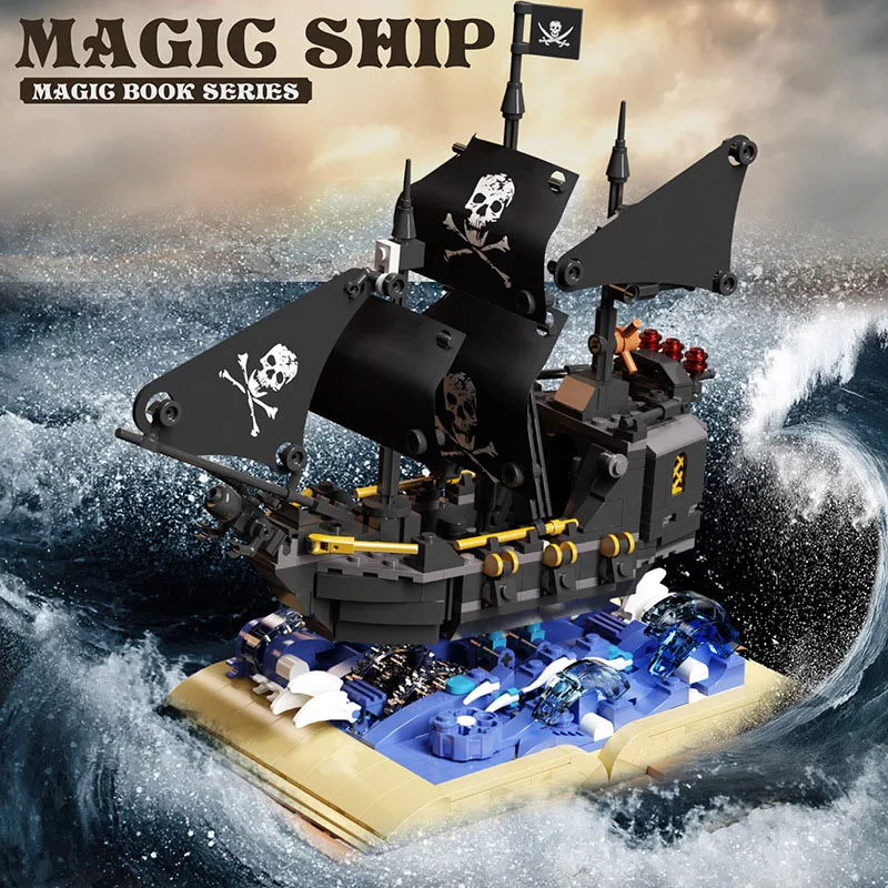 Creative 919pcs Magic Book The Black Pearl Pirate Ship Building Blocks City Ideas Pirate Boat Bricks Toys For Children Gifts