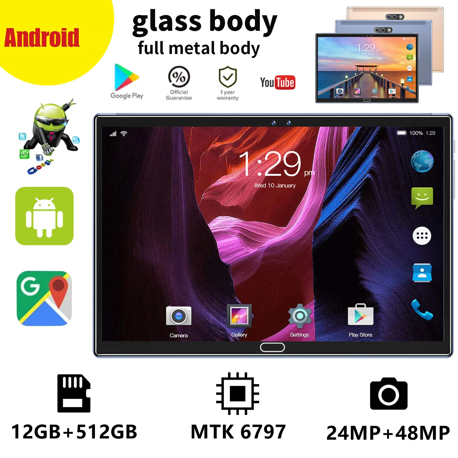 2023 Versione Gobal Tablet Pc Android 10.1 Pollici Android 12 12Gb 512Gb Deca Core Google Play Wps 5G Wifi Bluetooth Vendita Calda Laptop