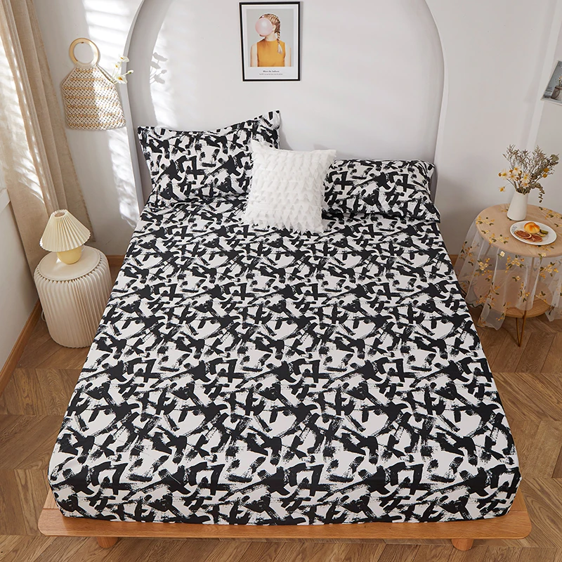 

(New on Product) 1pcs 100%Polyester Printed Fitted Sheet Mattress Cover Four Corners With Elastic Band Bed Sheet(no pillowcases)