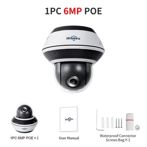 Купольная PTZ IP-камера Hiseeu 6MP POE, антивандальная наружная камера наружного видеонаблюдения P2P с оптическим зумом, Onvif H.265