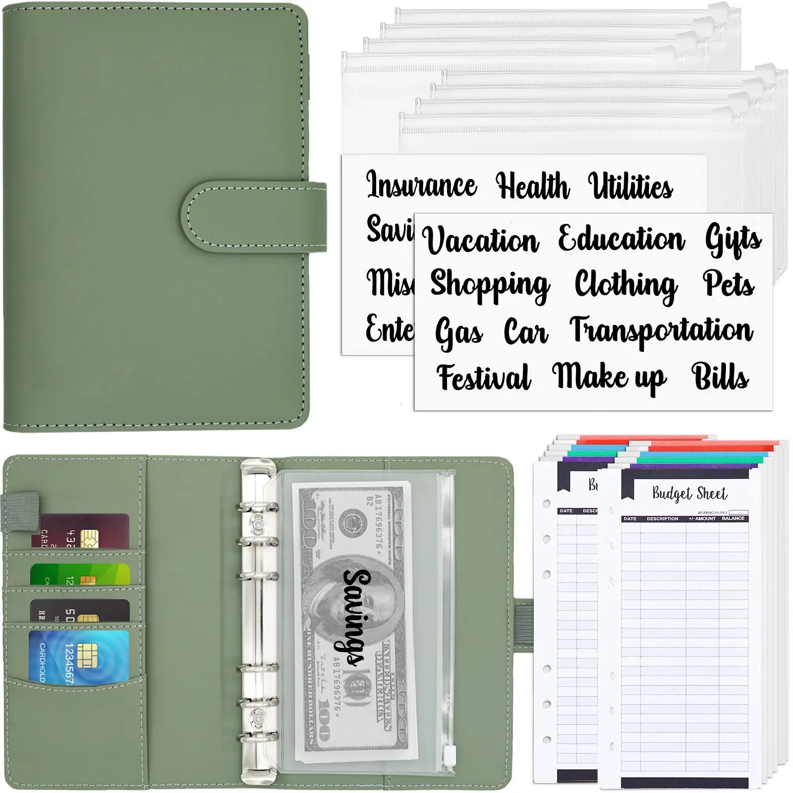 

Envelopes Cash Leather Good Binder Material Budget System Money Bill Binder Pockets Set Budget Organizer Notebook Saving