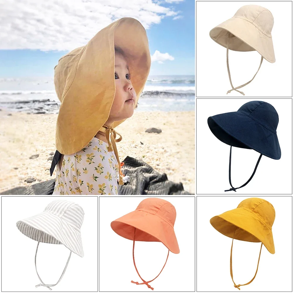 

big brim Baby Sun Hat summer Spring Kids Bucket Hat for Girls Boys Cotton Linen Children Cap Beach Travel Kids Hats Caps 2M-4Y