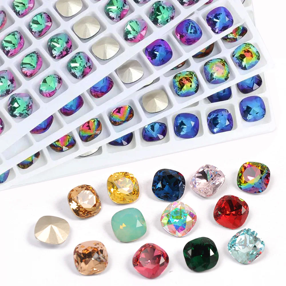 

8mm K9 Glass Crystals Pointback Nail Art Stones Cushion Cut Shape Rhinestones for Clothes Bags DIY Jewelry Decoration