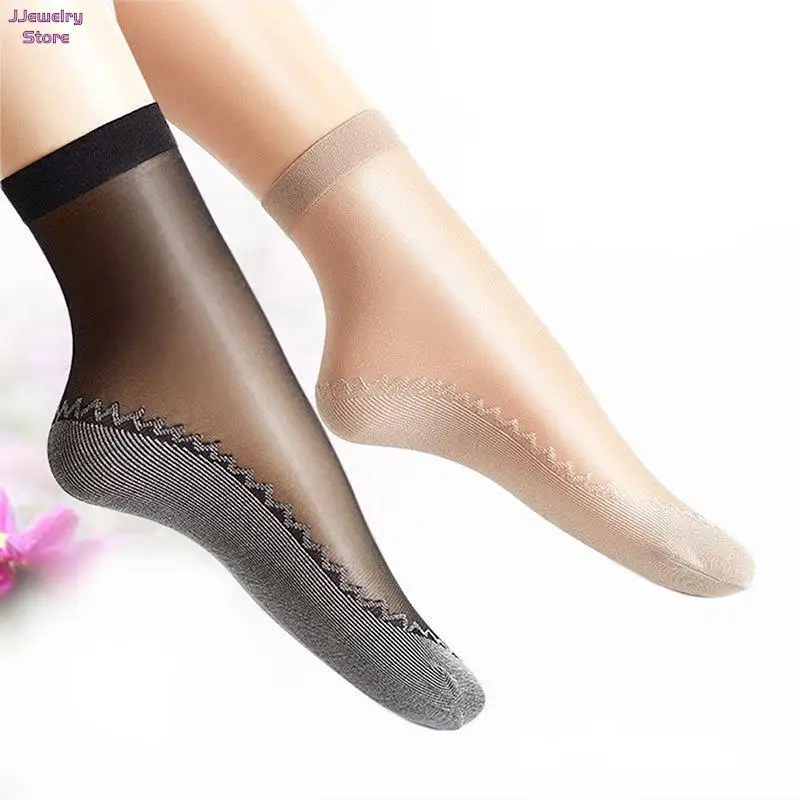 

New 1Pairs Silky Anti-Slip Cotton Sole Sheer Ankle High Tights Hosiery Socks Reinforced Toe Velvet Silk Women Sock Cotton Bottom