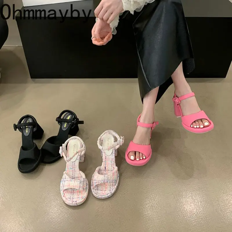 

2023 Summer Women Sandal Fashion Gladitor Shoes Square High Heel Drees Pumps Shoes Ladies Elegant Open Toe Sandals Slides
