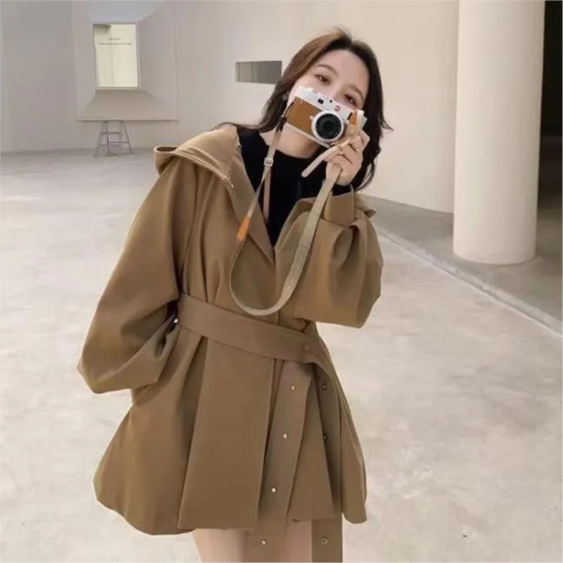 

Women's Short Trench Coat Loose Hooded Large Size Women's Medium Long Coat