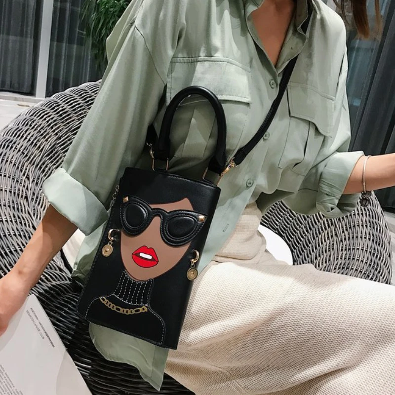 2022 New Personalized Funny Women Small Bags Figure Pattern Shoulder Bag Women PU Special Messenger Bag