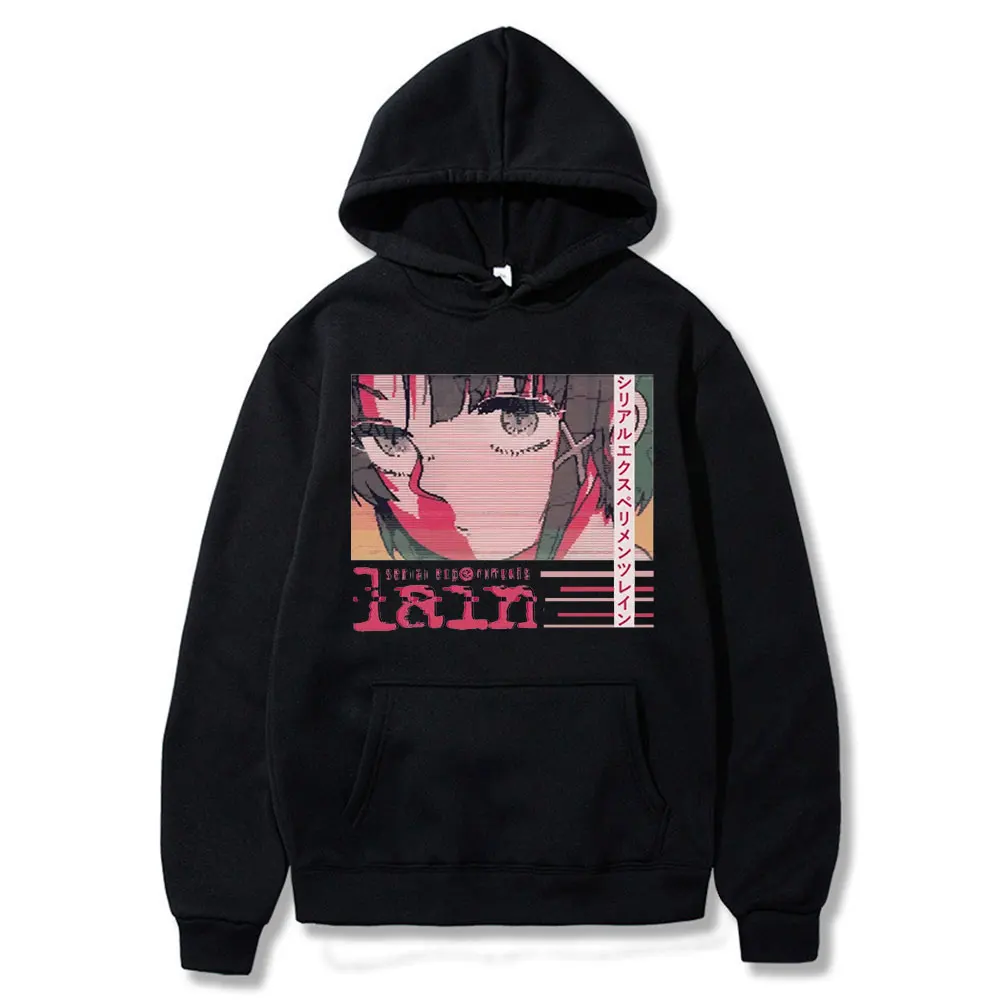 

Anime Serial Experiments Lain Hoodie Glitch Iwakura Manga Weeb Girl Sci Fi Oversized Hoodies Streetwear Men's Cotton Sweatshirts