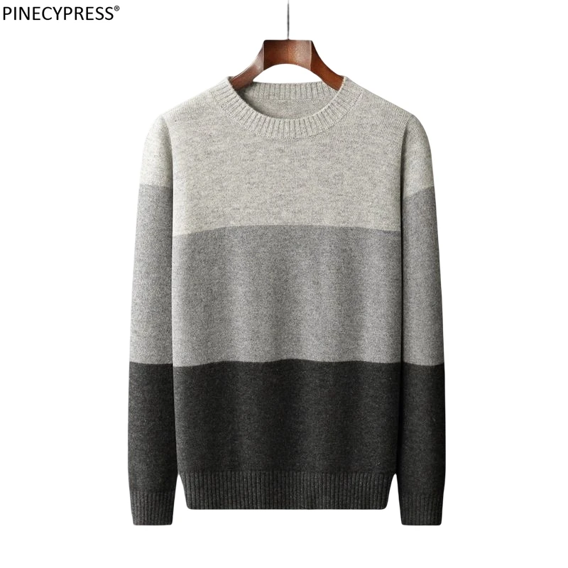 

100% Cashmere Warm Anti-wrinkle Patchwork Knitwear Thick Man Knitted Pullover Male Casual Long Sleeve Mock Neck Men Sweater