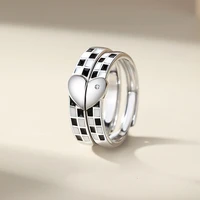 checkerboard couple ring open adjustable s925 sterling silver ins original design artistic love fashion trend jewelry for lovers