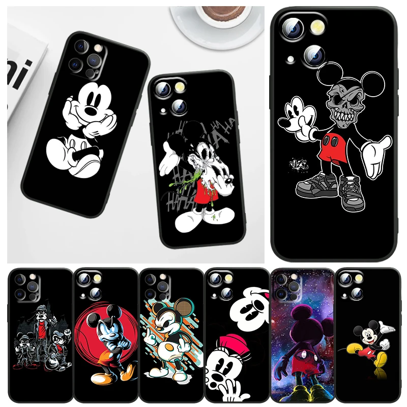 

Phone Case For Apple iPhone 14 13 12 11 mini 8 7 6 XS XR X SE 2020 Pro Max Plus Funda Fashion Mickey Stitch Art Black Cover
